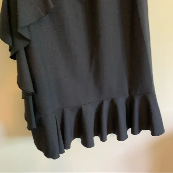 RED Valentino Navy / Black Pattern Ruffle Wool Dress, US 6